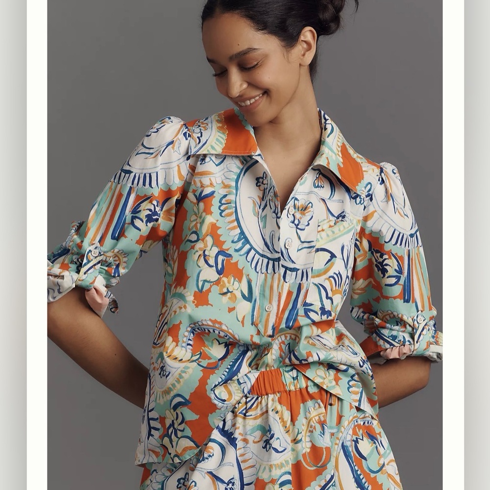 Hunter Bell Phoenix Amalfi tiles Colorful Patterned M Women's Top NWT - Picture 3 of 7